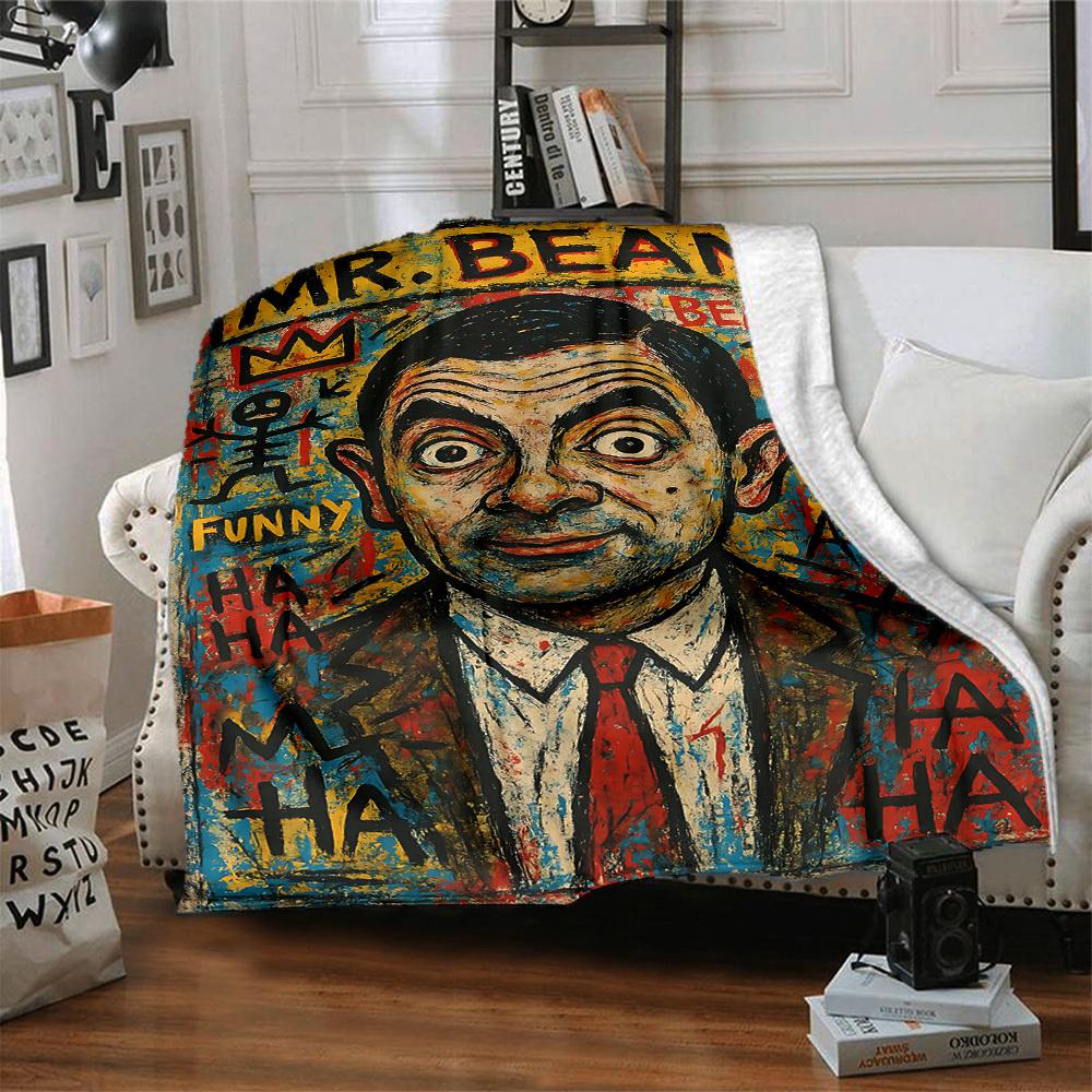 1 шт. г-н. Фланелевое плед с принтом Bean Art, легкий, мягкий, теплый, для дивана, кровати, путешествий, кемпинга, машинная стирка