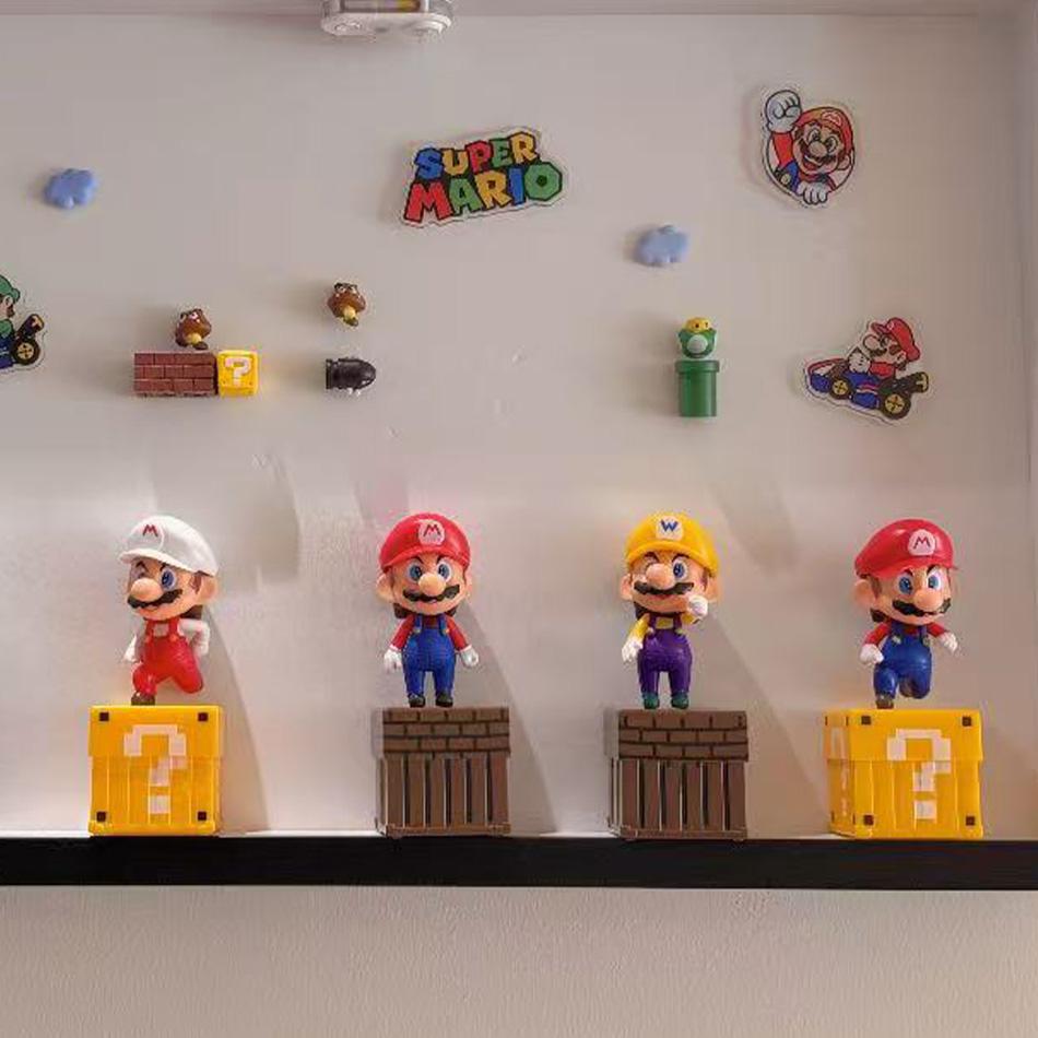 4 шт./комплект Фигурки Super Mario Bros Марио Варио ПВХ Куклы-фигурки с блоками-вопросами Для детей Фанатов Подарок