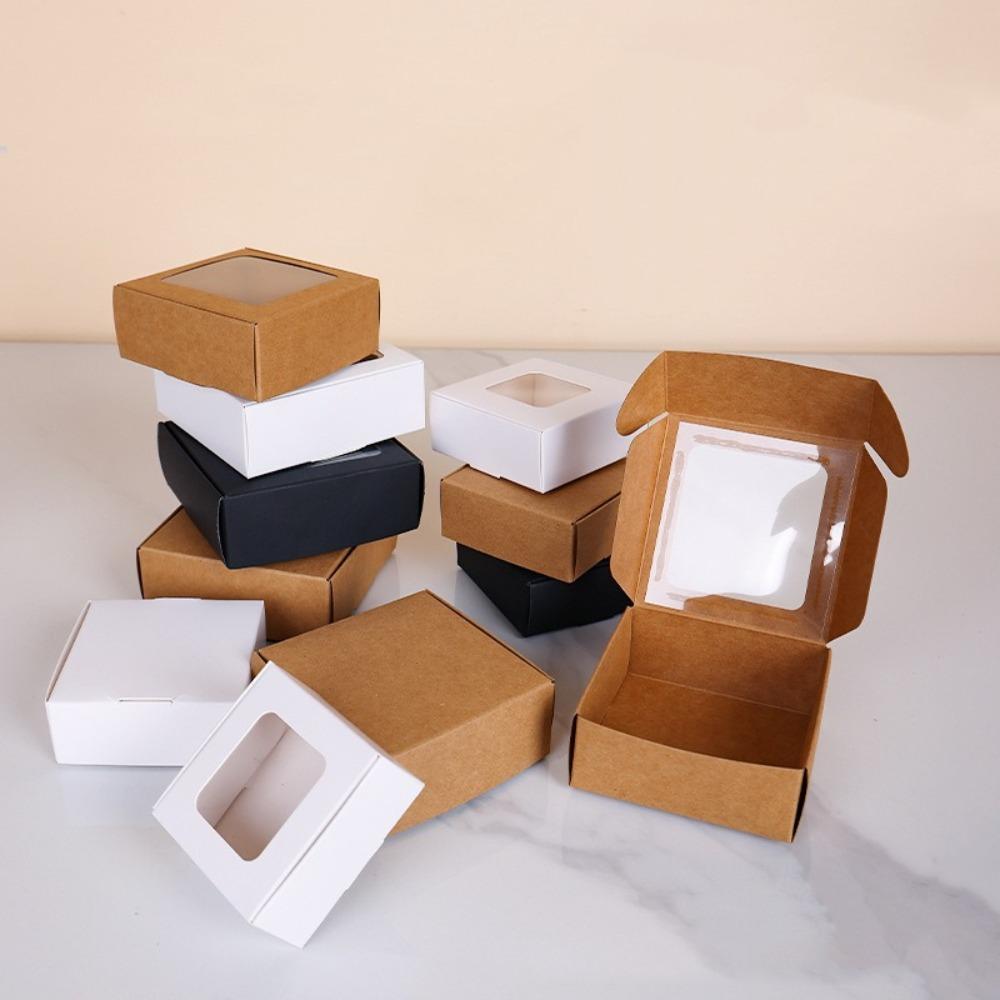10pcs Kraft Paper Gift Box with Window Cookies Candy Packaging Box Wedding Birthday Party Supplies