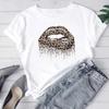 (Asian Size) Women Fashion T Shirt Leopard Lip Style 90s Cute Woman Female T Clothing Short Sleeve Print Tee Top Graphic T-shirts