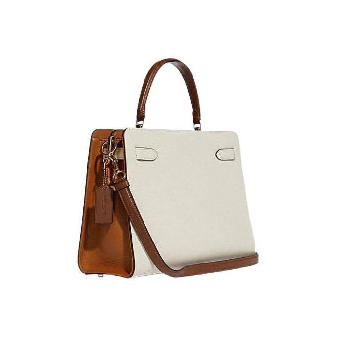 Coach Lane 32 Classic Fashion Leather Top Handle Clutch Shoulder Crossbody Bag Large Women bags White Dark-Brown C8210-IMTVF