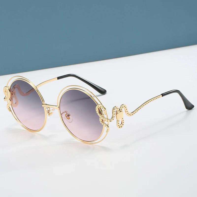 Luxury Brand Designer Fashion Vintage Round Sunglasses Women Animal Outdoor Mirror Trendy Shades Rays Party Travel Lady Glasses