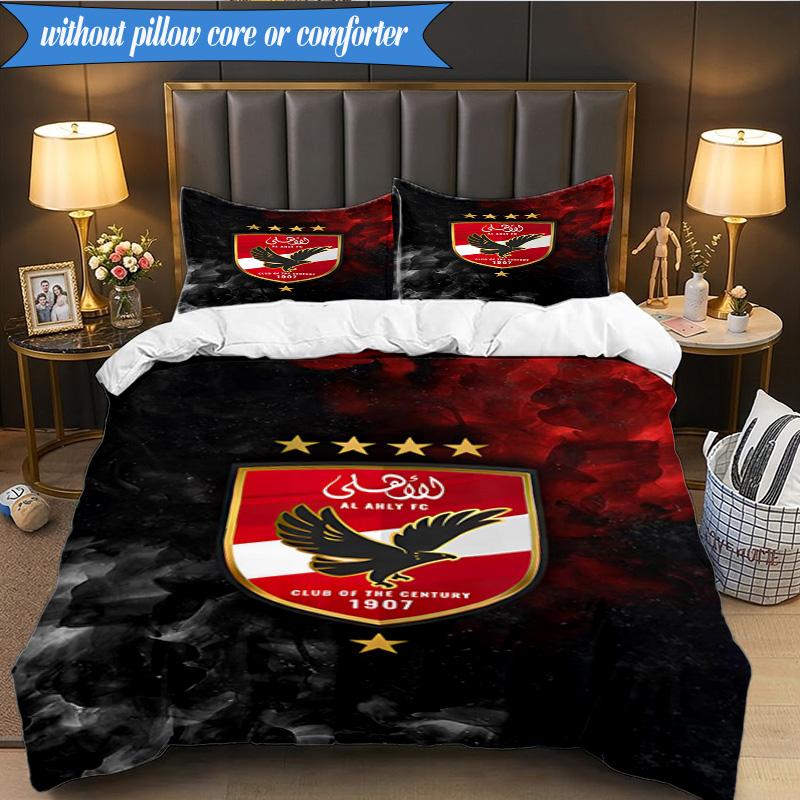 3PCS Ahly Football club Printed Soft Bedding Set,Including 1pc Duvet Cover And 2pcs Pillowcases Perfect for Bedroom, Dormitory, Fan gift