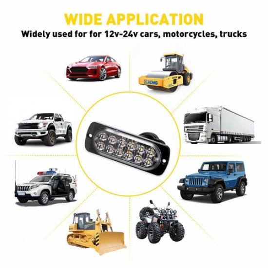 4X 12 Strobe LED Light Car Bar Truck Flashing Warning Beacon Hazard Amber/White