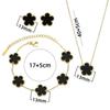 3PCS Titanium Steel Lucky Five Leaf Flower Necklace Bracelet Earring Set
