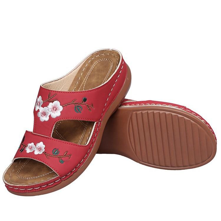 Женские тапочки с открытым носком и цветочным принтом 2022 года на танкетке — большой размер, удобные в европейском и американском стиле