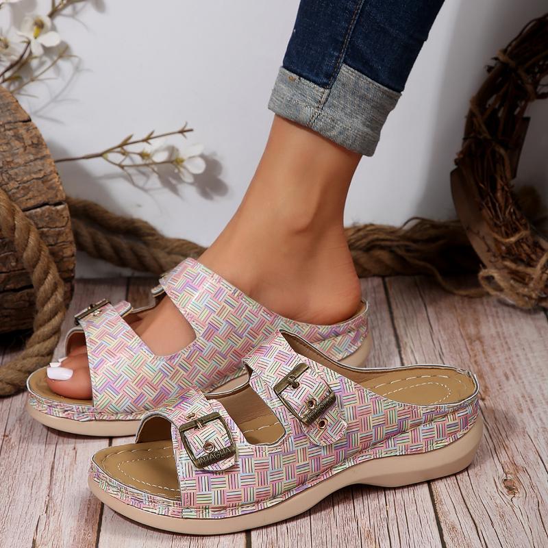Women Double Buckle Wedge Heeled Sandals Female Summer New Clip Toe Platform Slippers Women Comfortable Thick Sole Flip Flops 43