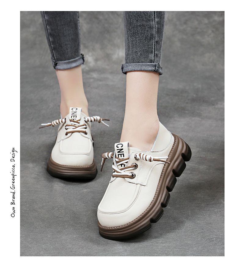 Женские лоферы из натуральной мягкой кожи, британский стиль 2025 - Весна/Осень, Толстая подошва, На шнуровке, Универсальная, Удобная обувь