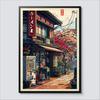 Anime Ramen Shop Gourmet Illustration Canvas Print City Street Scene Wall Poster for Modern Living Room Kitchen Home  Gifts