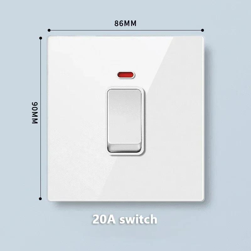 Universal Tempered Glass 20W Quick Charge USB Type-c Wall Dual 3pin Socket panel,UK 13A Wall 220V 2Way Light Switch Power Outlet