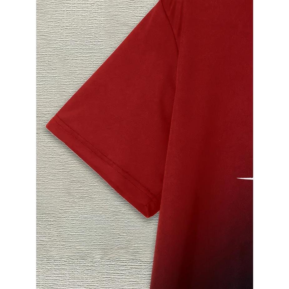 Яркий стиль| Футболка с градиентным рыболовным принтом для мужчин больших и высоких размеров - Повседневная полиэстеровая футболка с коротким рукавом, Летний принт с рыболовной экипировкой и сердцебиением, БОЛЬШОЙ РАЗМЕР