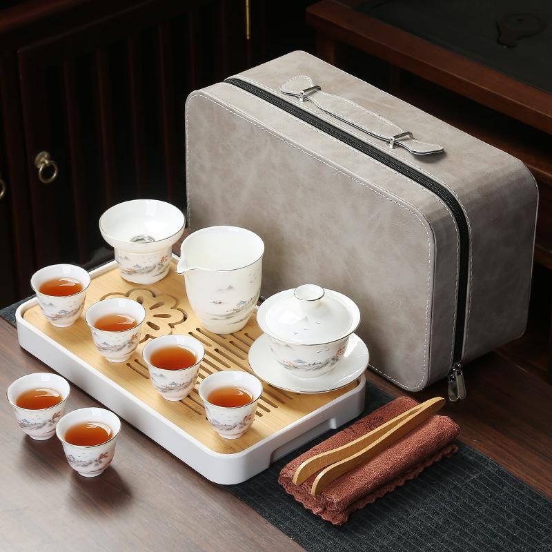 Business Bank Company Corporate Festival High-end Gift Set Suet Jade Porcelain Travel Tea Set