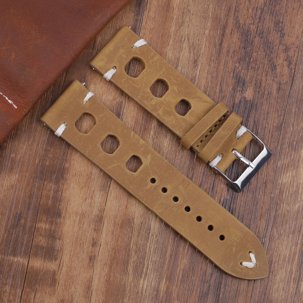 Vintage Leather Watch Strap 18mm 20mm 22mm 24mm Breathable Hole Hand Stitching Watchband for Men Women Replacement Wrist Belt