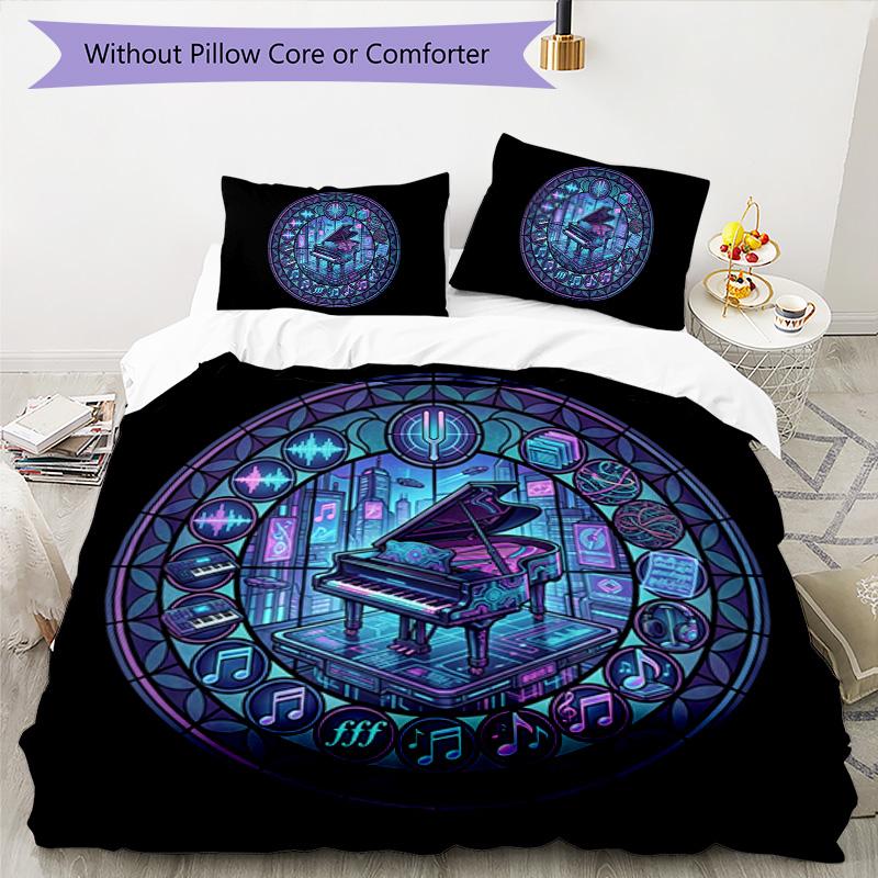 Cyberpunk Piano Symphony Pattern Bedding,Quilt Set Quilt Cover Pillowcase Home Birthday Gift (1 * duvet cover + 2 * pillowcase, without core)