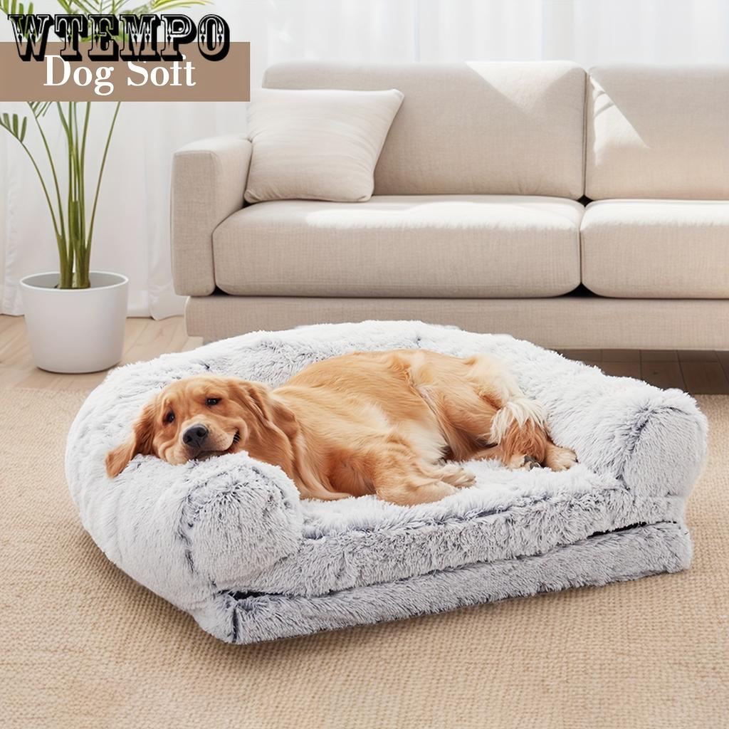 Складная плюшевая ортопедическая кровать для собак размером 180X115X25 см - моющиеся кровати для собак больших пород и людей - серый