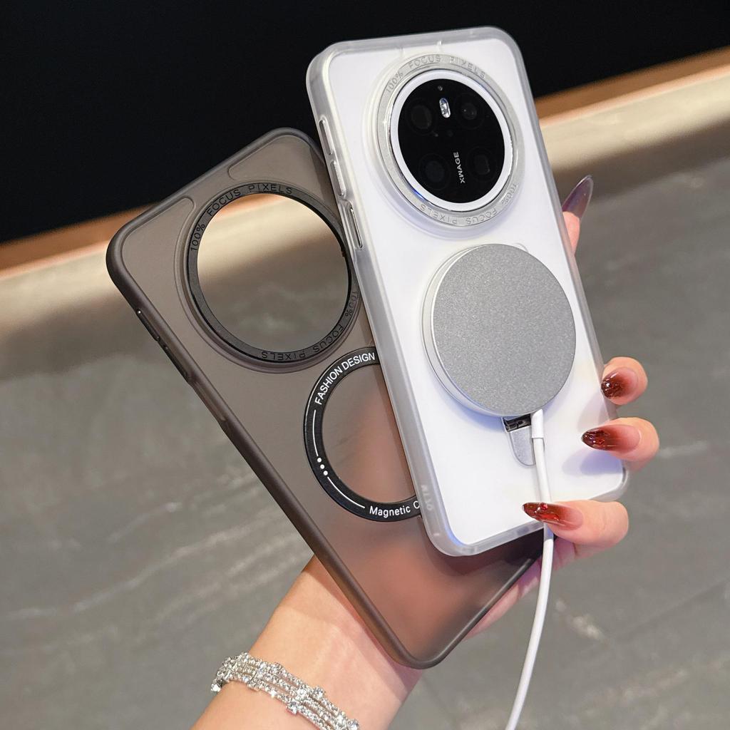 Совместим с Mate70 Pro, Премиальный матовый прозрачный противоударный чехол для телефона с интегрированной подставкой.