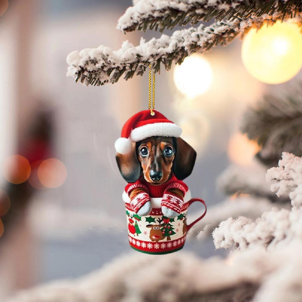 5 шт. Рождественские украшения, милые подвесные украшения для собак, такса, вечеринка, акриловое дерево для автомобиля 2024 P7Y6