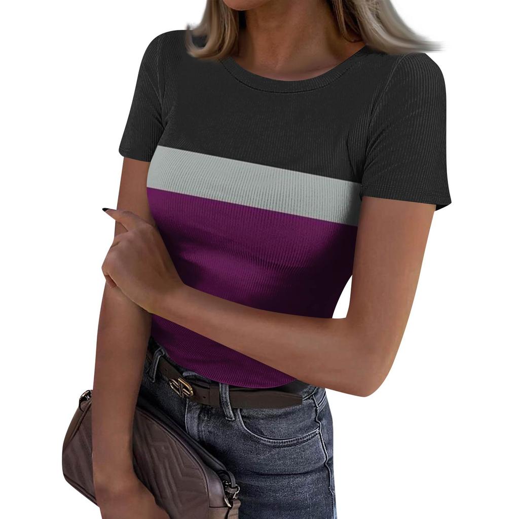 Женская узкая футболка, модный повседневный свитер с круглым вырезом и коротким рукавом