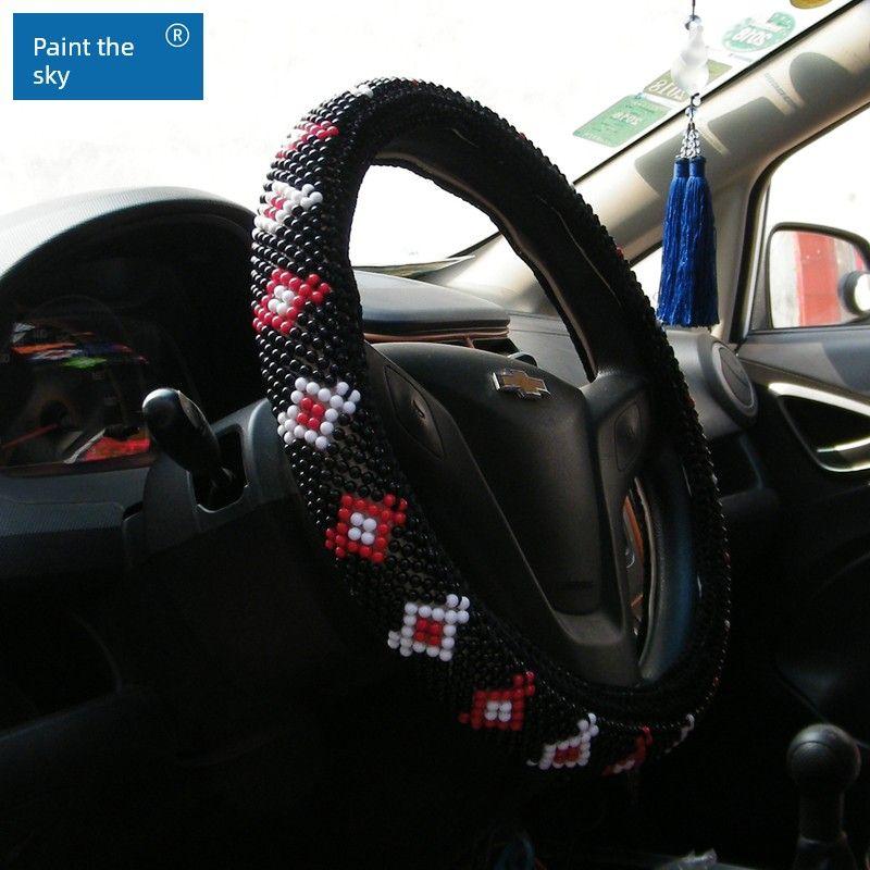 Ice Silk Steering Wheel Cover Surrounding Border String Beads Car Steering Wheel Cover All Year Round Female Lady Car Steering Wheel Cover