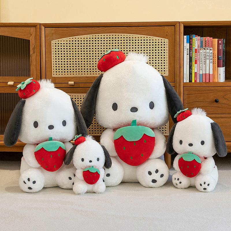 25/50 см Кавайная кукла Мелоди Sanrio Собачка Циннамон Обнимающая клубнику Мягкая игрушка Плюшевая кукла Мультфильм Аниме Плюшевая кукла Подушка для сна