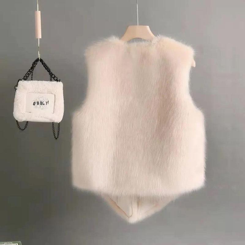 Зимний меховой жилет из искусственного кроличьего меха, короткий тонкий жилет, корейская версия, тонкий плюшевый жилет