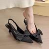 Fashion Elegant High Heels Women's Shoes Summer Black Shallow Mouth Pointed Toe Bow Slingbacks Luxury Party Office Lady Sandals
