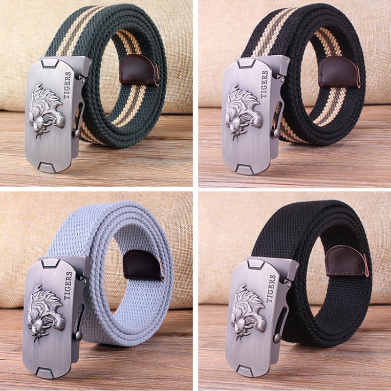 New Waist Belts Men Womens Unisex Cotton Canvas Fabric Webbing Black Buckle Belt Army Accessories