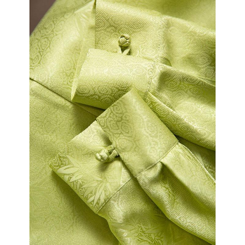 22 Муми Двухслойный шелковый креп «Бамбуковые тени на ветру» Кардиган-рубашка с длинными рукавами-дольман и кулиской