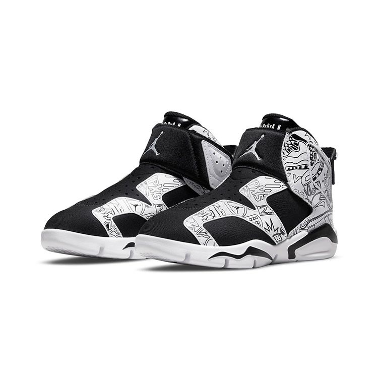 Jordan Air 6 Retro Little Flex SE Удобные Модные Цветные Блоки Высокие Детские Баскетбольные Кроссовки Черно-Белые Граффити Детские кроссовки DC4103-001