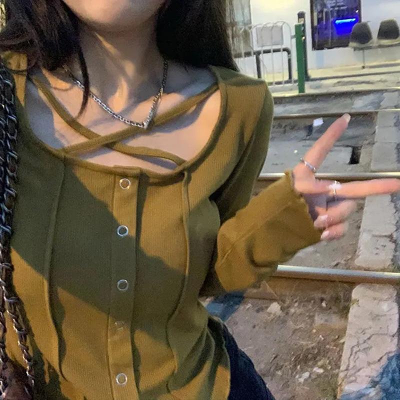 WTEMPO Y2K рубашки с длинным рукавом женские Harajuku корейские тонкие рыжие серые топы женские однотонные повседневные футболки с длинными рукавами уличная одежда