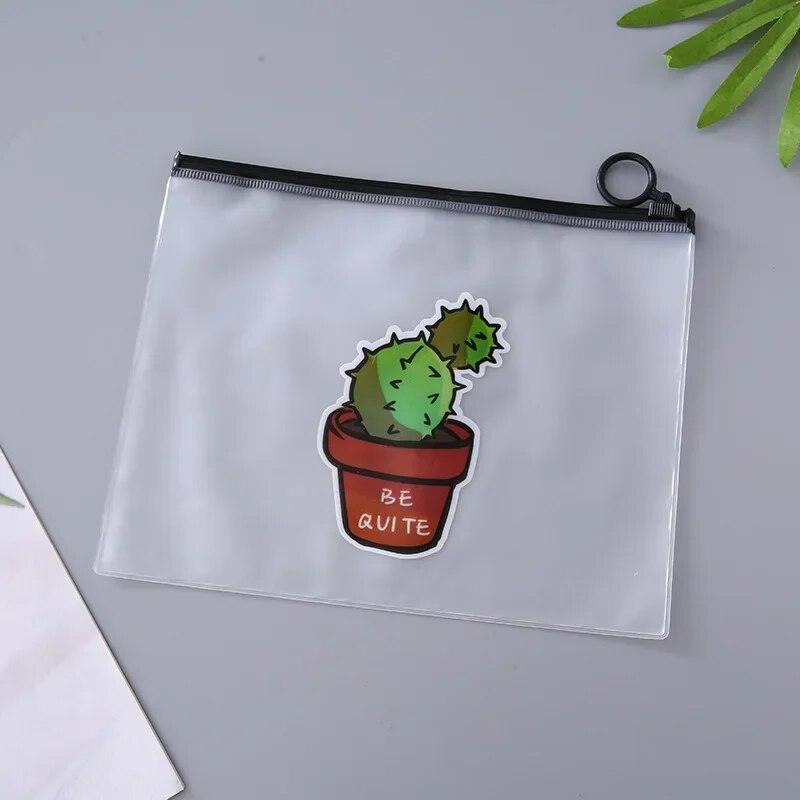 Милая прозрачная сумка для хранения канцелярских принадлежностей с рисунком кактуса, водонепроницаемая, большая вместительная студенческая сумка для ручек, аксессуары для офисного стола