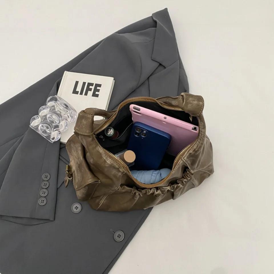 Сумки через плечо для женщин, плиссированный дизайн, большая вместимость, ретро-сумка-хобо, летние новые дизайнерские сумки, роскошная ручная сумка