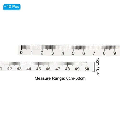 PATIKIL 10-Piece Set of 50cm Adhesive Rulers, Clear Backed, Sticker Tape for Workbenches, Sewing, Saws, and Drafting Tables