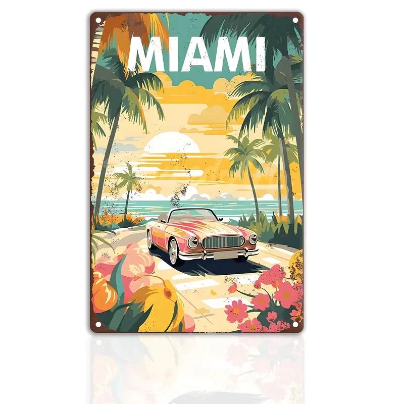 HD Tin Sign Vintage World Travel City Wall Decor Retro Rome Paris Dubai Miami Travel Poster Art Metal Tin Sign for Travel Love