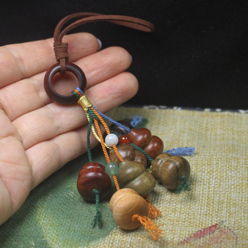 Wooden Gourd Car Hanging Ornament, Lucky Chinese Style Car Pendant, Multi-wood Gourd Bag Charm Gift