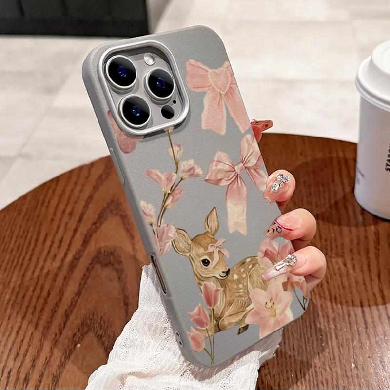 Cute Deer Floral Bow Pattern Phone Case For Samsung Galaxy S25 Ultra S24 S23 S22 Plus S21 FE A16 A26 A36 A56 A55 A54 A53 Cover