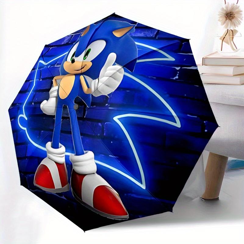 1pc Sonic the Hedgehog Automatic Opening Folding Umbrella - Portable 3-Fold Design, 8-Rib Outdoor Umbrella, Festival Gift for Fans, Travelers, Da
