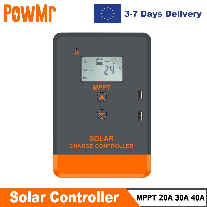 PowMr MPPT 40A 30A 20A Контроллер заряда солнечных батарей 12В 24В Регулятор заряда для свинцово-кислотных, LiFePO4, литиевых аккумуляторов