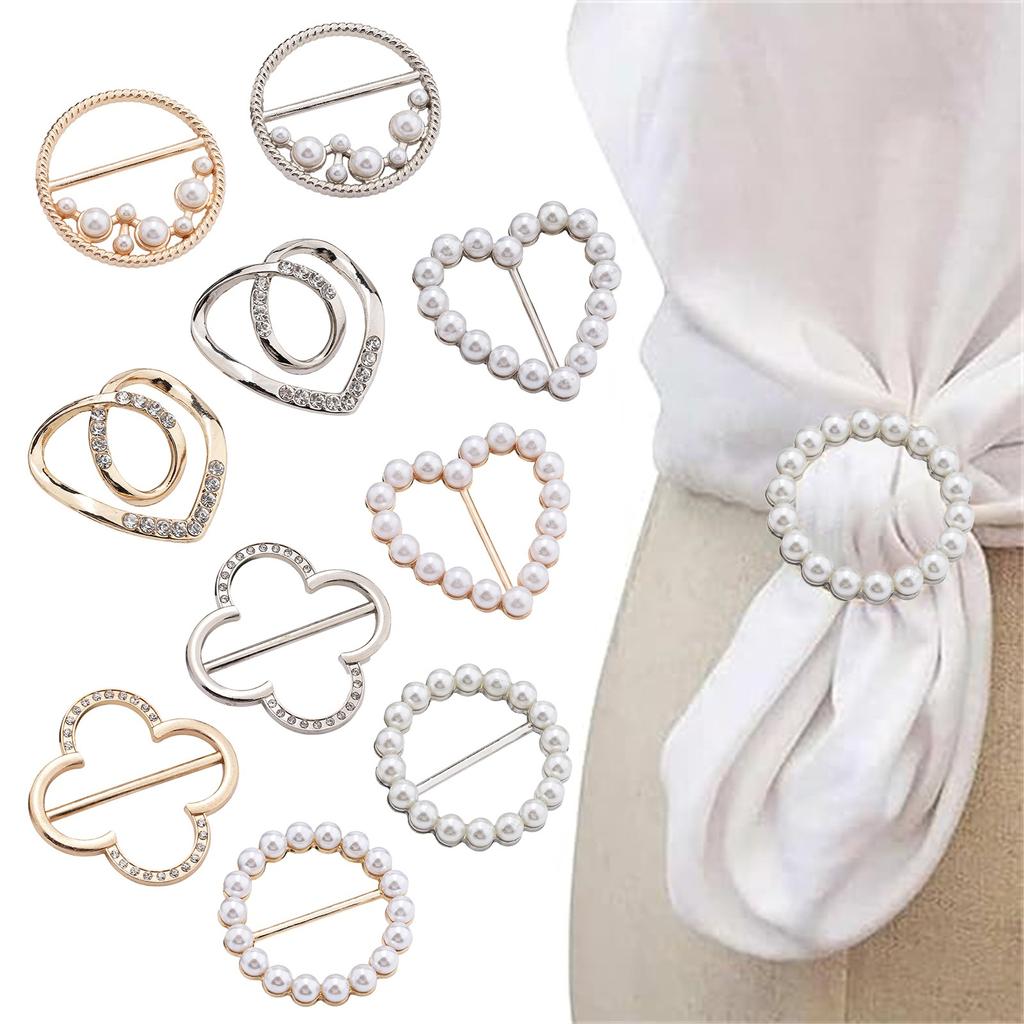 Scarf Ring Clip - T-shirt Ties Clips Clothes Corner Knotted Button For Women Fashion Metal Shirt Clip Buckle