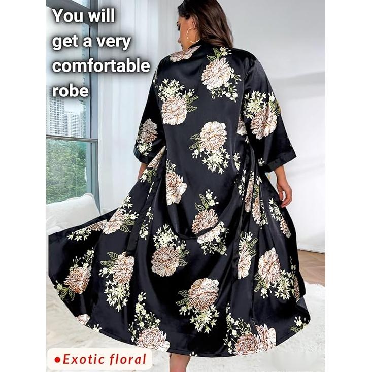 Женский халат на День святого Валентина больших размеров, сексуальный атласный халат, длинная одежда для сна