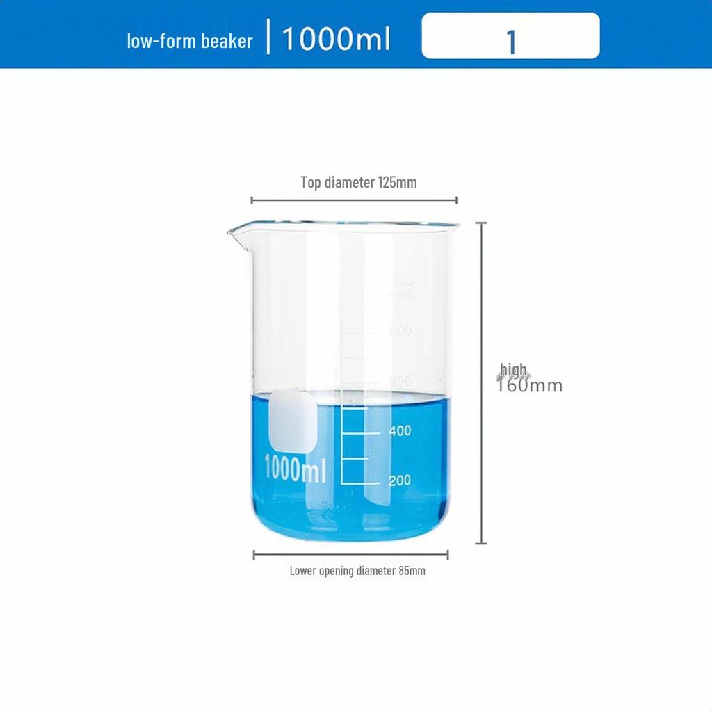 Высокоборосиликатный градуированный стеклянный стакан, термостойкий, доступен в объемах 5/50/100/250/1000/2000 мл