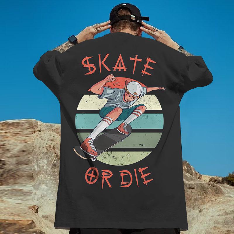 Skater Boy Print Short Sleeve T-Shirt For Men Street Trendy Man Clothes Loose Oversized Short Sleeve Tees Men T Shirt Y2k