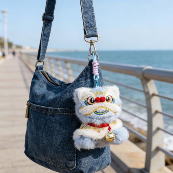 Plush Lion Dance Keychain Chinese Style Cartoon Animal Pendant Traditional Lion Dance Bag Charm New Year Gifts for Women Girls