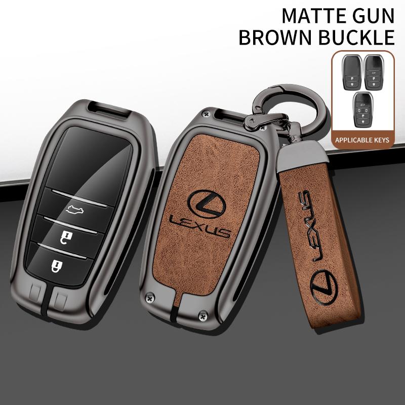 BJYL6 Interior Stickers 2/3/5 Buttons Zinc Alloy Leather Car Key Case Fob Cover Holder Keychain For Lexus LM300H LM Keyless Protection