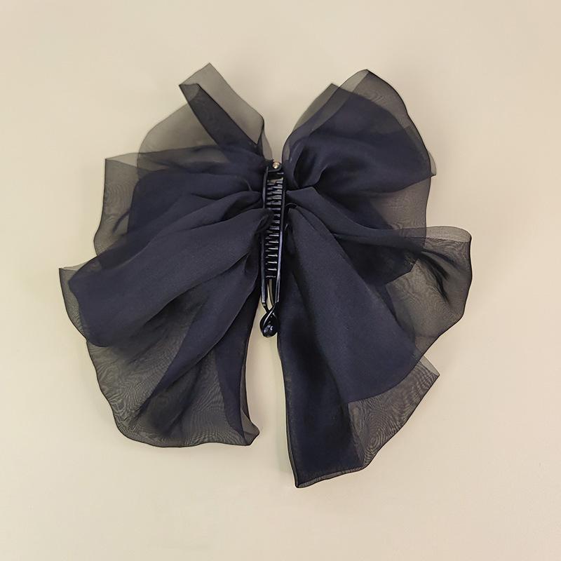 French Multi-layer Bow Banana Clip for Women: Vertical Ponytail Hair Accessory