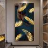 Abstract Feather Golden Yellow Deer Posters Prints Golden Feathers Canvas Painting Tree Wall Art for Living Room Home Decor
