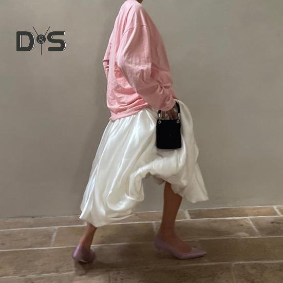 Юбка макси, однотонная атласная юбка в стиле пачки, длинная юбка, однотонная, весна-осень, женская юбка-трапеция, повседневная одежда