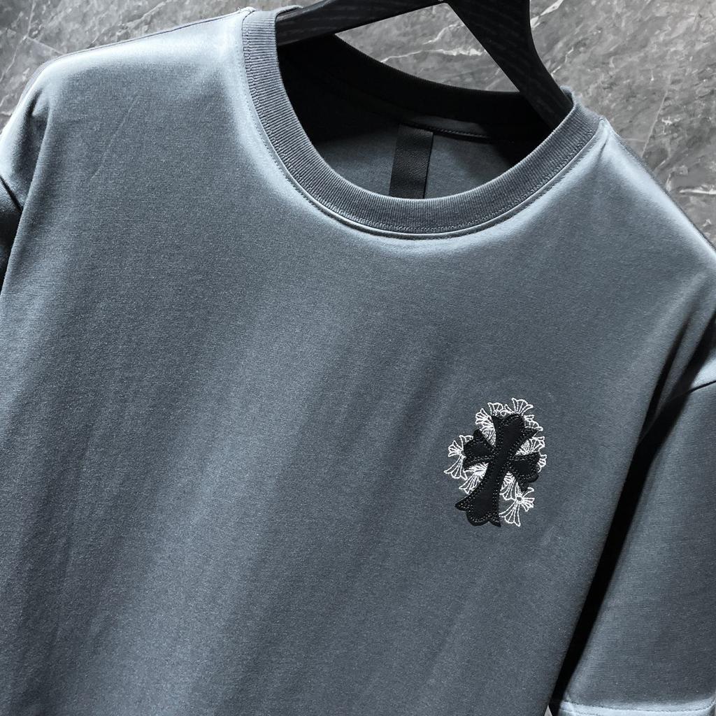 8550 CHROME HEARTS 2025 Летняя новая высококачественная хлопковая футболка с круглым вырезом, свободная, большого размера, для мужчин и женщин, парная футболка