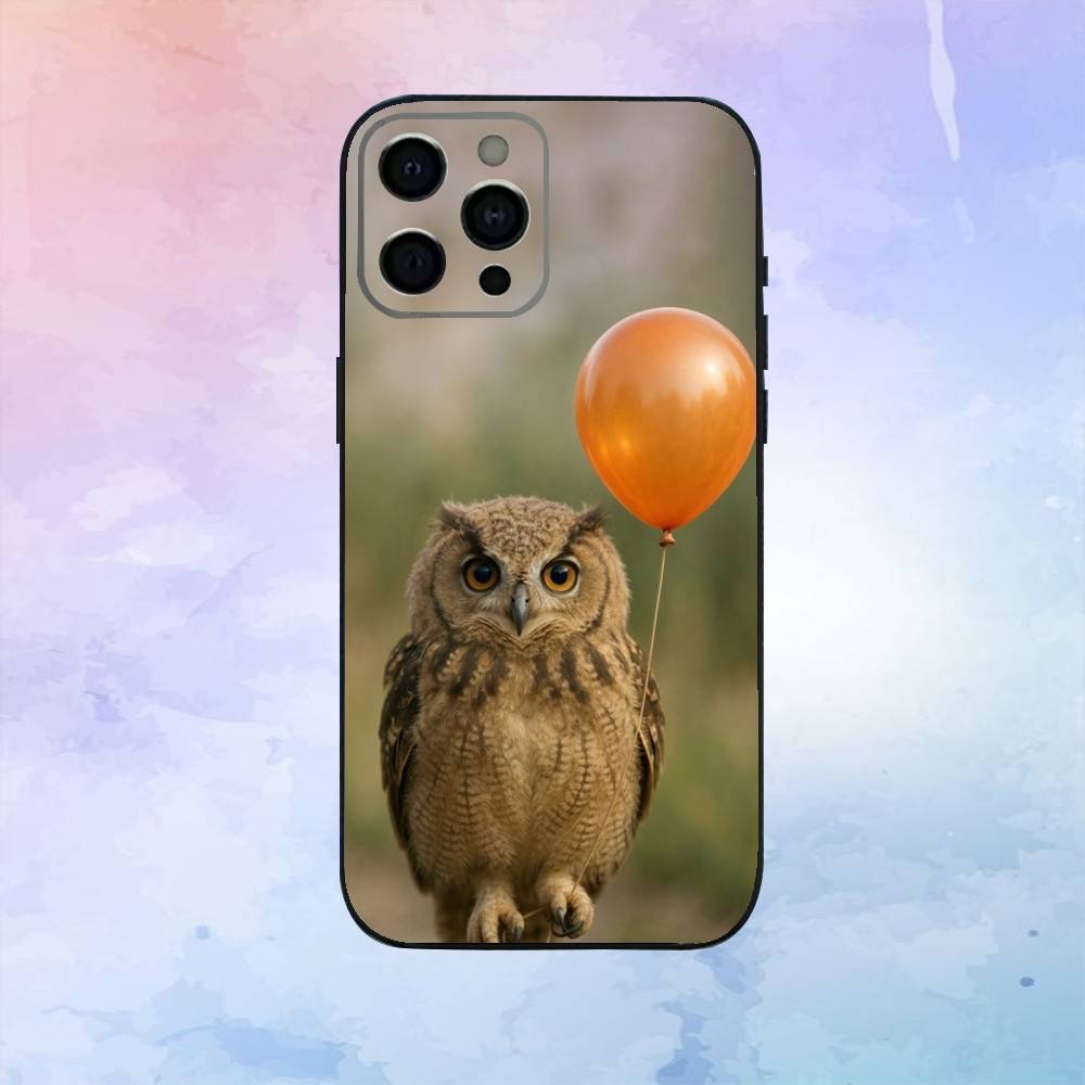Милый Чехол для Телефона с Совой Для iPhone17,16,15,14,13,12,11 Plus,Pro Max Мягкий Черный Чехол
