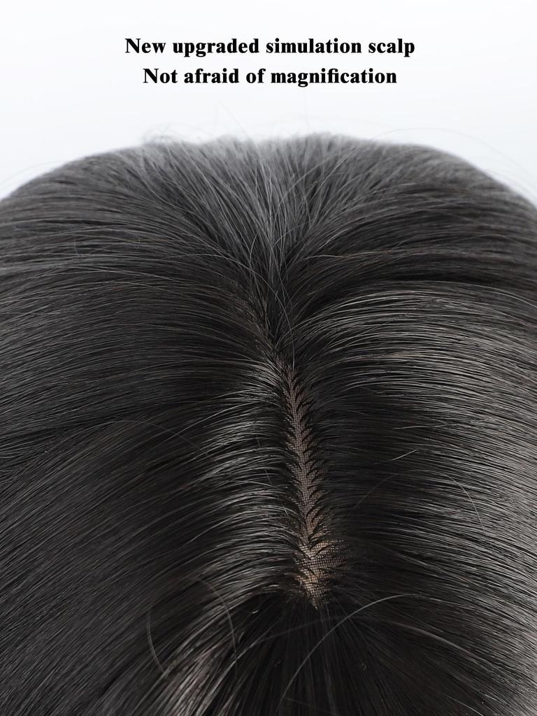 Синтетический парик Длинный натуральный волнистый ЧЕРНЫЙ 24-дюймовый парик с челкой Женский термостойкий парик из натуральных волос для повседневного косплея Хэллоуина Парики для вечеринок